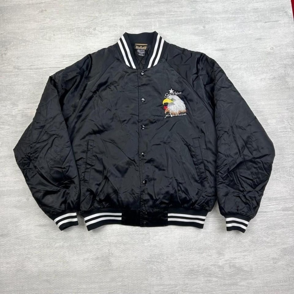 Vintage Military Bomber Jacket Adult Large Black Support Our Troops Eagle